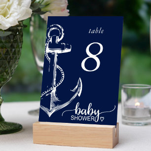Baby Shower Nautical Anchor Navy Blue Table Number
