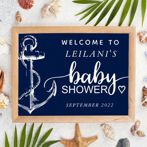 Baby Shower Nautical Anchor Welcome Navy Poster