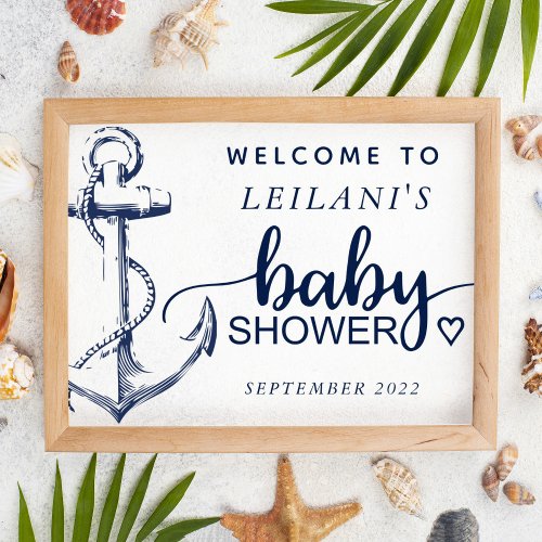 Baby Shower Nautical Anchor Welcome White Poster