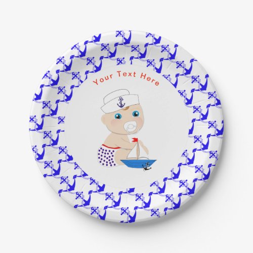 Baby Shower Nautical Boys Cute Sailor Blue Paper Plates