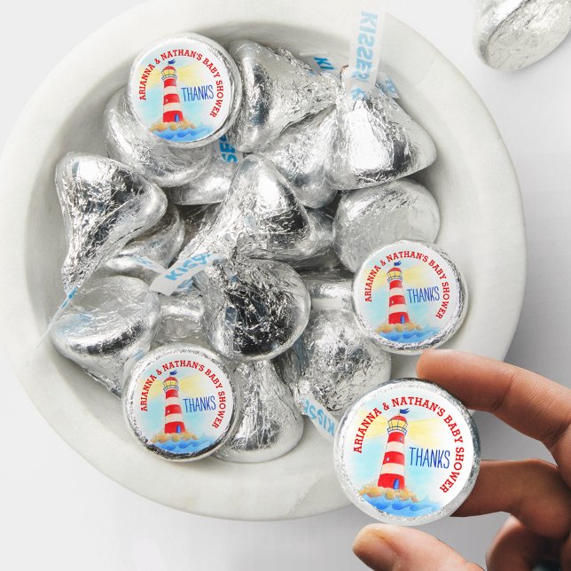 Baby shower nautical lighthouse blue red custom hershey®'s kisses® (Creator Uploaded)