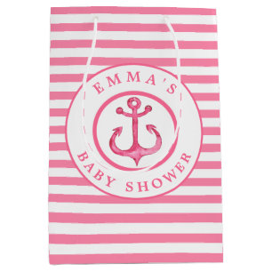 Baby Shower Nautical Pink Anchor Striped Gift Bag