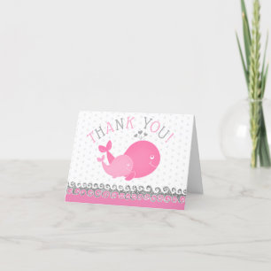 Baby Shower Nautical Pink Whales Letterpress Thank You Card