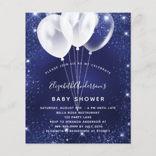 Baby Shower navy blue balloon budget invitation Flyer