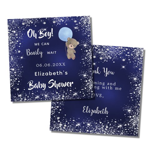 Baby Shower navy blue boy teddy bear Favor Tags