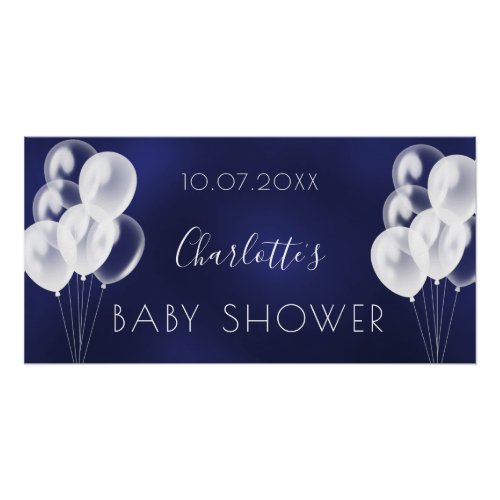 Baby Shower navy blue boy white balloons Poster