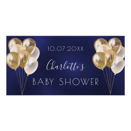 Baby Shower navy blue gold balloons boy Poster