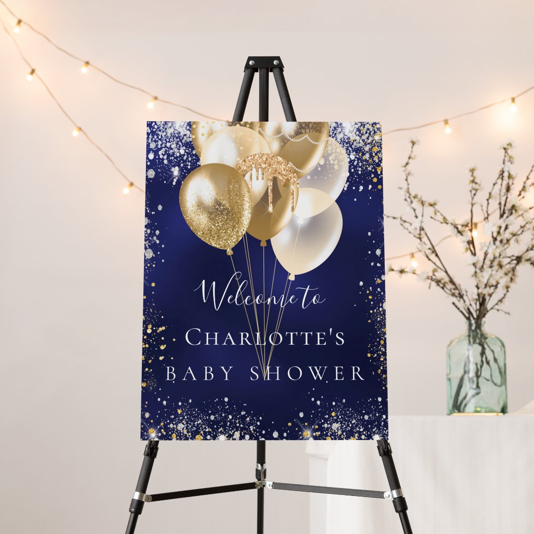 Baby Shower navy blue gold balloons Foam Board Zazzle