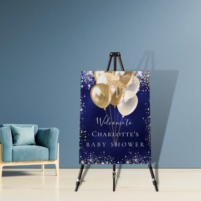 Baby Shower navy blue gold balloons Foam Board Zazzle
