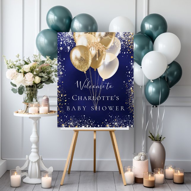Baby Shower navy blue gold balloons welcome Foam Board (Creator Uploaded)