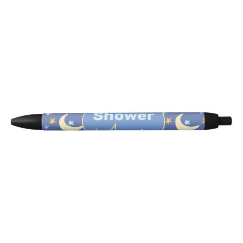 Baby shower navy blue star moon add name year date black ink pen