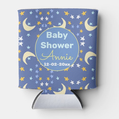 Baby shower navy blue star moon add name year date can cooler