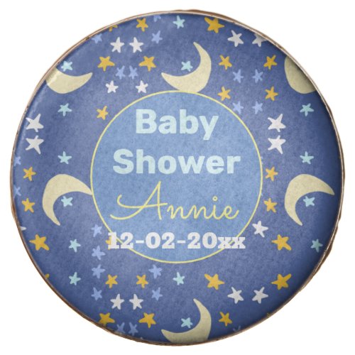 Baby shower navy blue star moon add name year date chocolate covered oreo