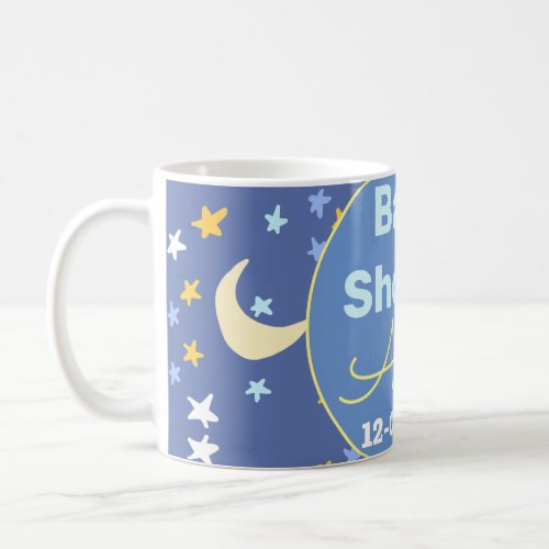 Baby shower navy blue star moon add name year date coffee mug