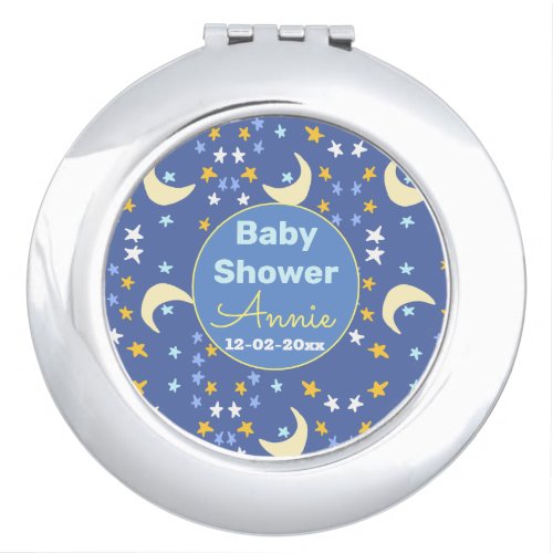 Baby shower navy blue star moon add name year date compact mirror