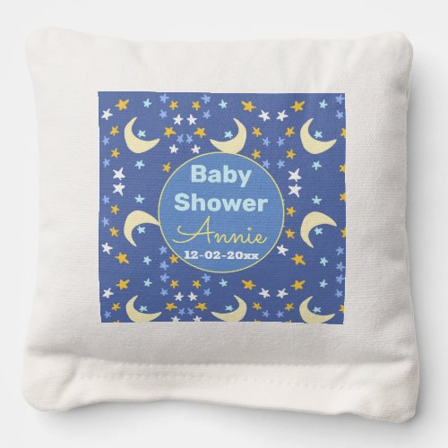 Baby shower navy blue star moon add name year date cornhole bags