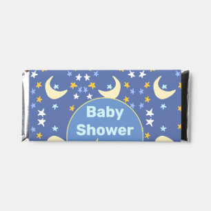 Baby shower navy blue star moon add name year date hershey bar favors