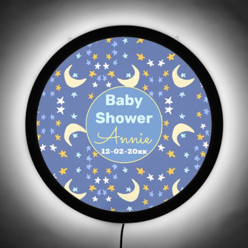Baby shower navy blue star moon add name year date LED sign