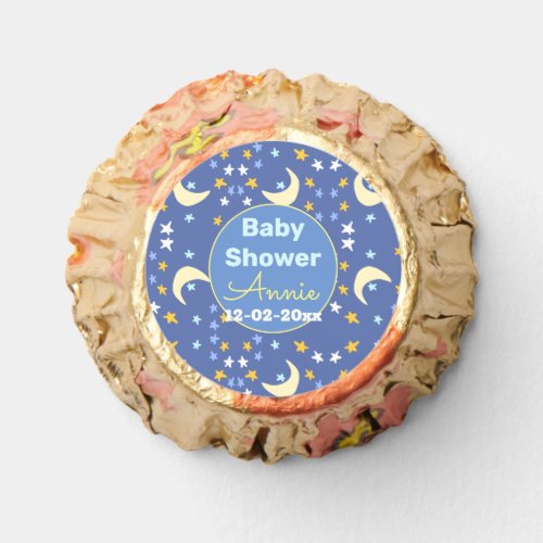 Baby shower navy blue star moon add name year date reeses peanut butter cups