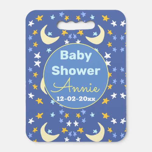 Baby shower navy blue star moon add name year date seat cushion