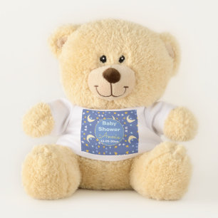 Baby shower navy blue star moon add name year date teddy bear