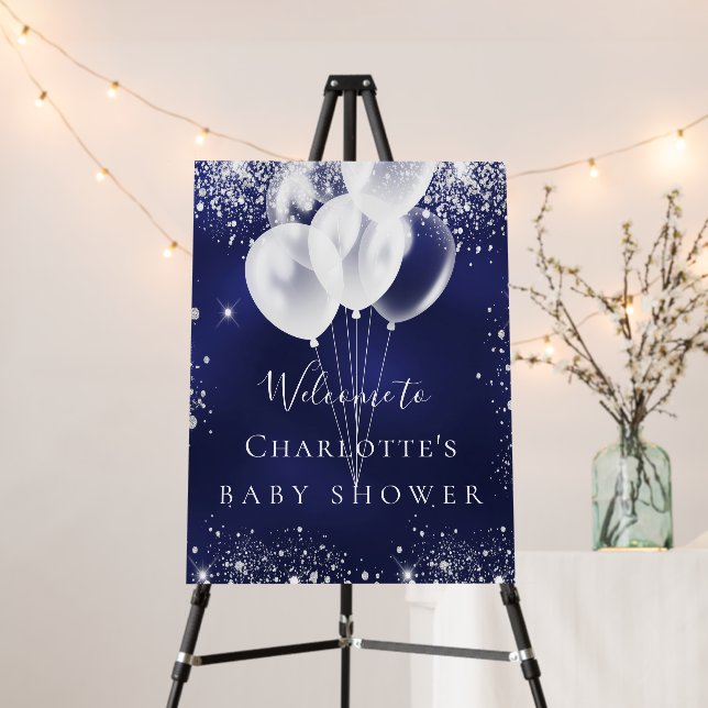 Baby Shower navy blue white balloons welcome Foam Board (In Situ (Stand))