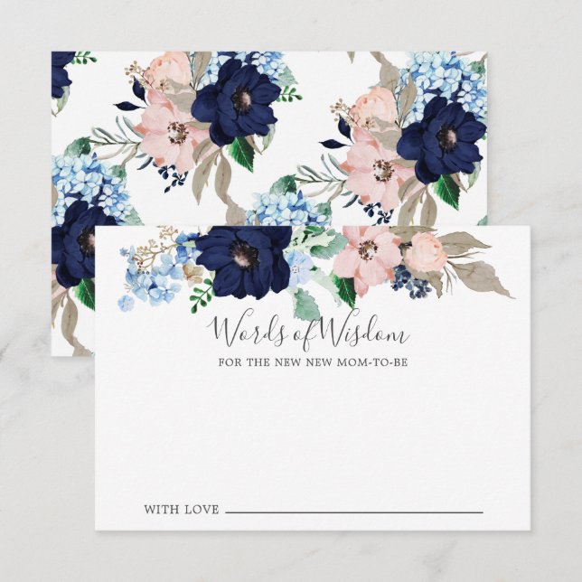 Baby Shower Navy & Blush Words of Wisdom Card (Front/Back)