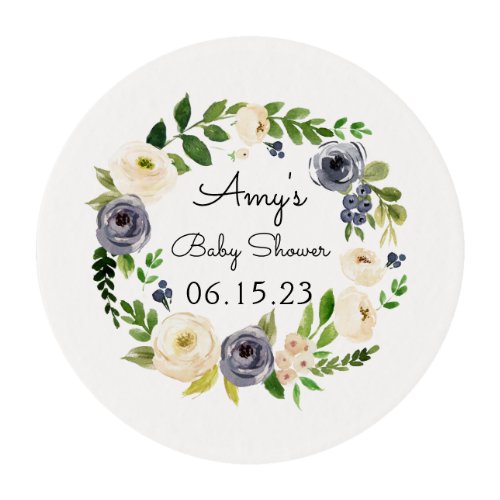 Baby Shower Navy Flower Cookie Cupcake