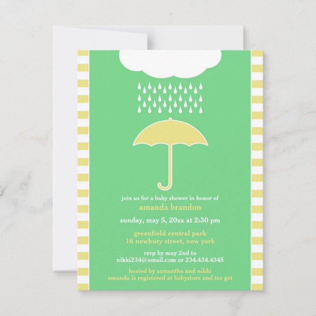 Baby Shower Neutral Green Umbrella Invitation (Front)