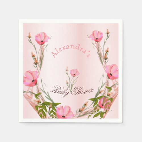 Baby Shower New Baby Pink Floral  Napkins