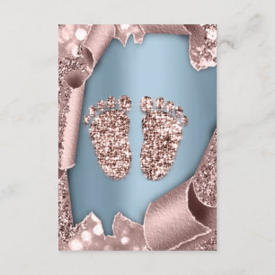 Baby Shower New Girl Boy Feet Glam Rose Blue 3D Invitation