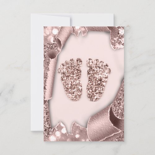 Baby Shower New Girl Boy Feet  Glam Rose Pink 3D Invitation