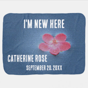 Baby Shower New Here Girl Pink Flower Blanket