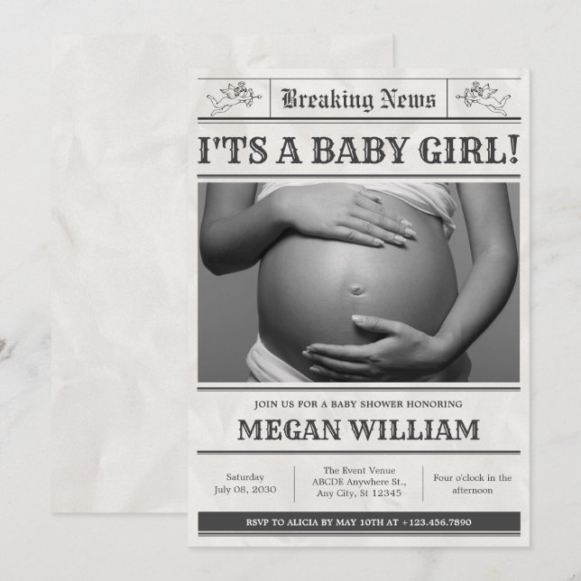Baby shower news paper photo invitation (Front/Back)