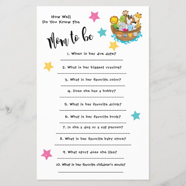 Baby Shower Noah's Ark How well you know the card Flyer (Front)