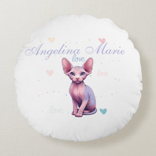 Baby Shower Nursery Cute Pastel Sphynx Cat Round Pillow