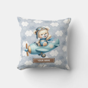 Baby Shower Nursery Decor Blue Teddy Bear Pillow