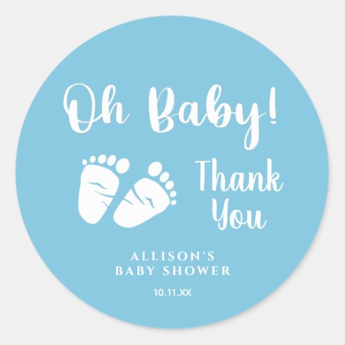 Baby Shower Oh Baby Baby Feet Blue Thank You Classic Round Sticker