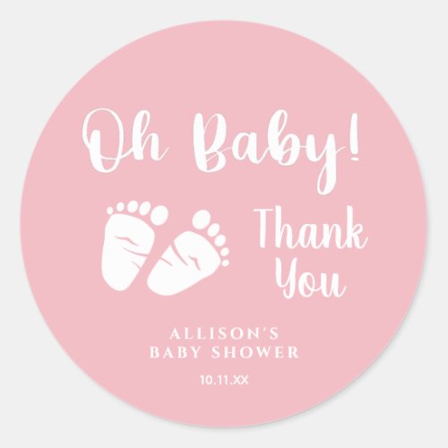 Baby Shower Oh Baby Baby Feet Pink Thank You Classic Round Sticker