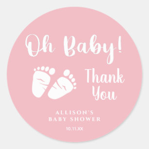 Baby Shower Oh Baby Baby Feet Pink Thank You Classic Round Sticker