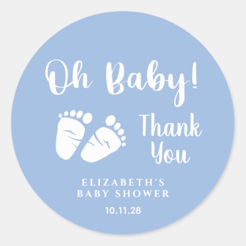 Baby Shower Oh Baby Feet Blue Thank You Classic Round Sticker