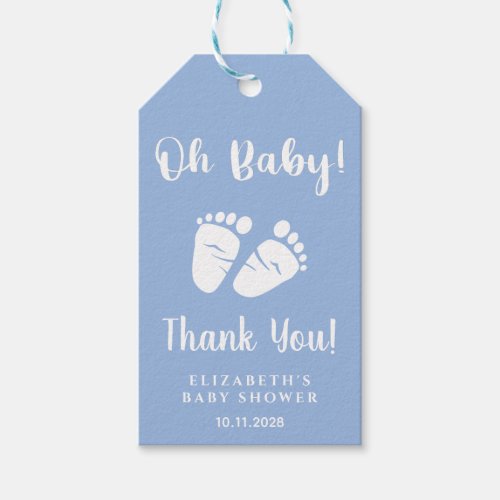 Baby Shower Oh Baby Feet Blue Thank You Gift Tags
