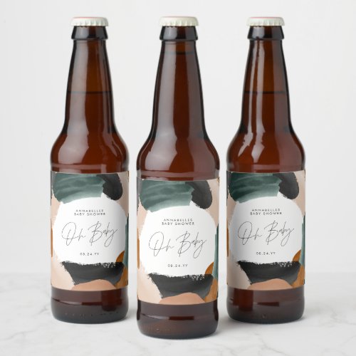 Baby shower Oh baby terracotta abstract painted Beer Bottle Label