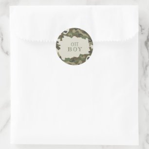 Baby Shower Oh Boy Camo Classic Round Sticker