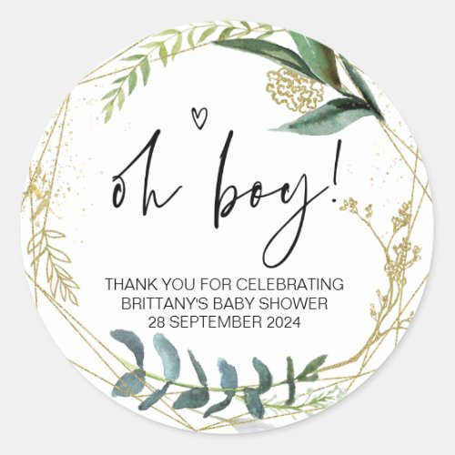 Baby Shower Oh Boy Mom To Be Party Favor Classic Round Sticker