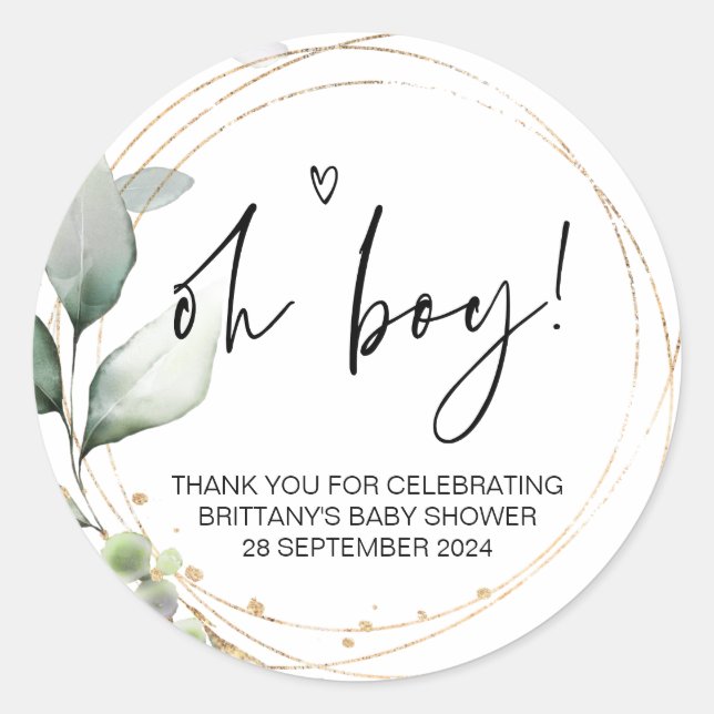 Baby Shower Oh Boy Mom To Be Party Favor Classic Round Sticker (Front)