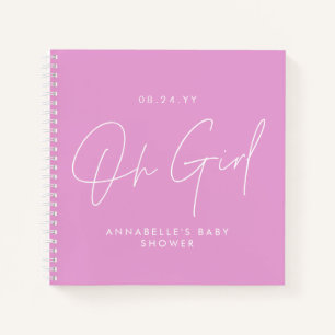 Baby shower oh girl script modern cerise pink notebook