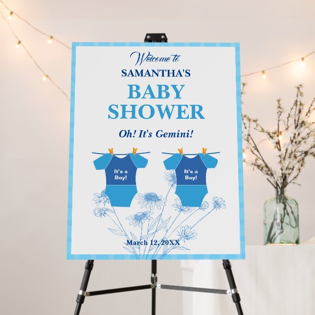 Baby Shower. Oh! It's Gemini! Boys Blue Modern. Foam Board (In Situ (Stand))
