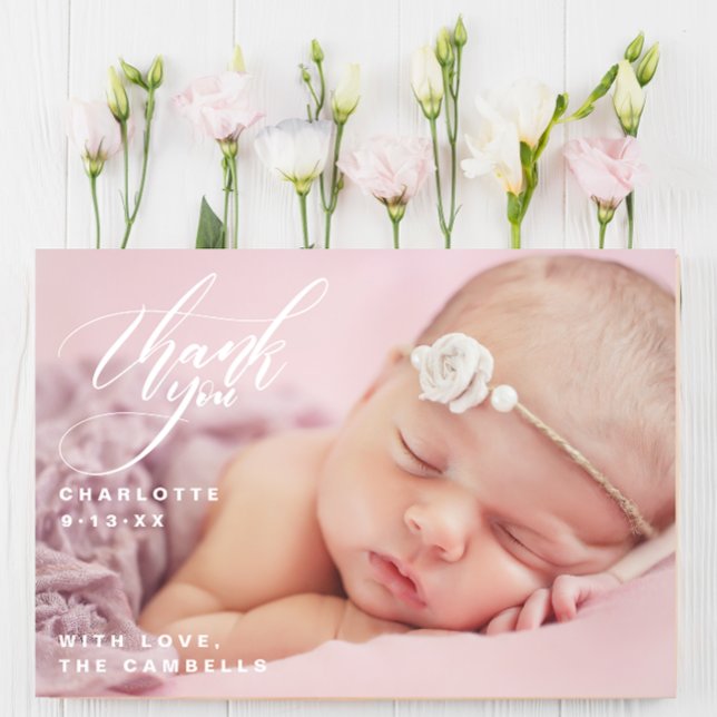 Baby Shower One Full Baby Photo Script Thank You Card (Creator Uploaded)