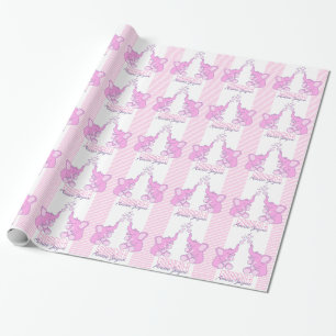 Baby Shower or birth goddaughter name pink wrap Wrapping Paper